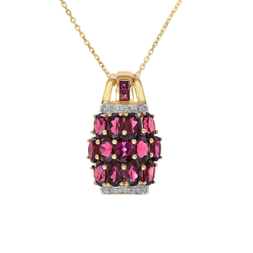 6.50 Ct. Oval Cut Rhodolite With 0.10 Ct. Diamond Pendant 14k Gold